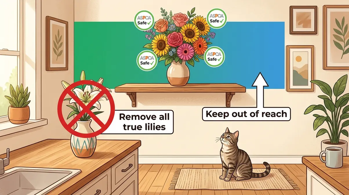 Cat-safe flower alternatives roses sunflowers gerbera daisies with true lily removal reminder at home