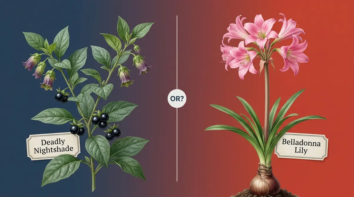 Atropa belladonna deadly nightshade plant versus Amaryllis belladonna lily side-by-side botanical comparison