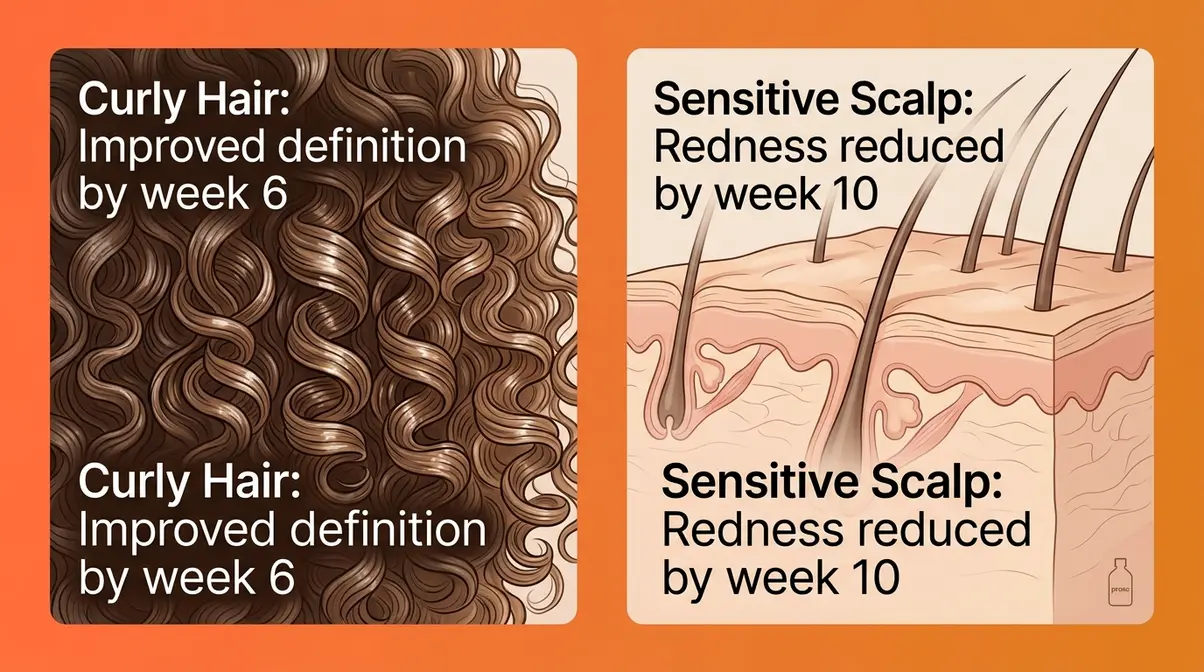 Side by side results showing improved curl definition and reduced scalp redness from Prose hair care after six to ten weeks