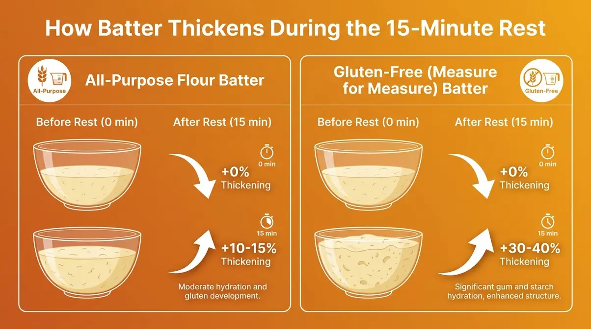 King Arthur Pancake Recipe: Fluffy, Perfect Every Time 7 Chart comparing gluten-free versus all-purpose flour batter thickness before and after 15-minute rest