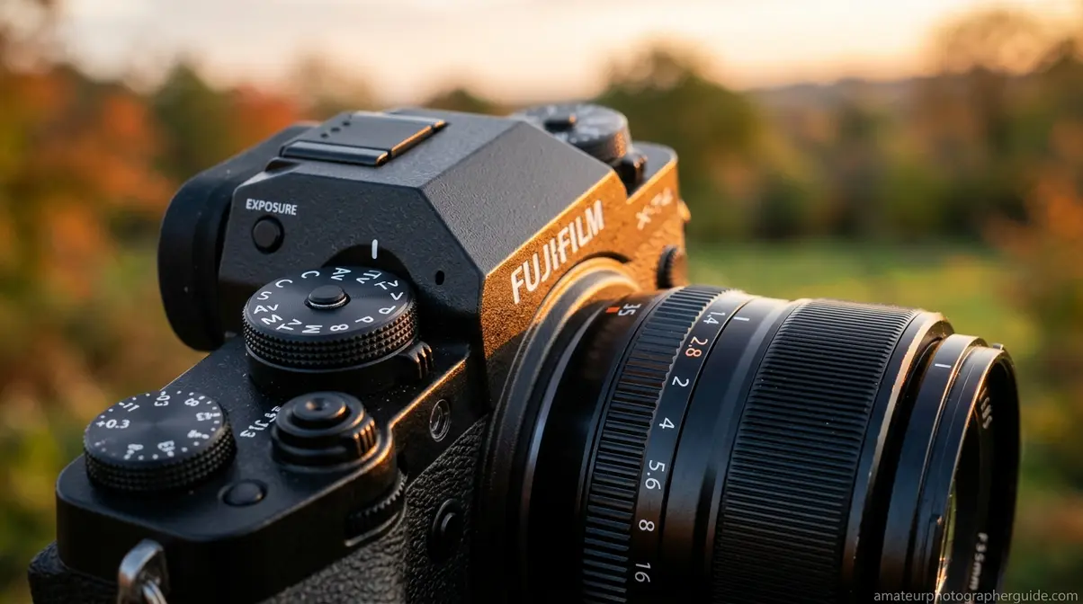 Camera dial set to Aperture Priority mode for landscape photography