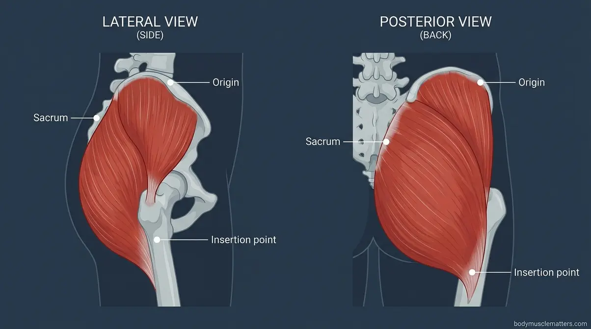 Gluteus maximus anatomy diagram showing the largest muscle in the human body