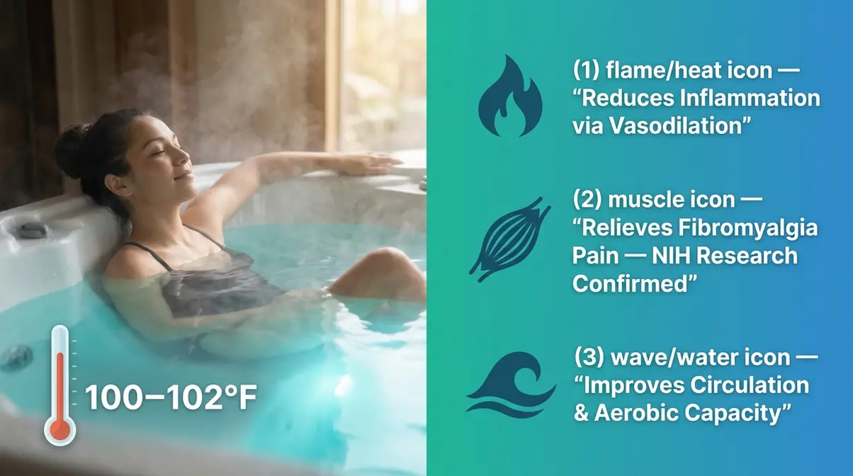Hot tub hydrotherapy health benefits including fibromyalgia pain relief and inflammation reduction
