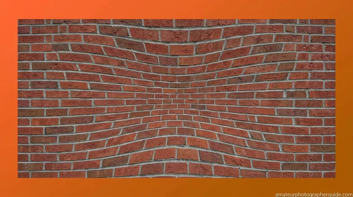 Example of pincushion distortion caused by overcorrecting lens distortion in photography