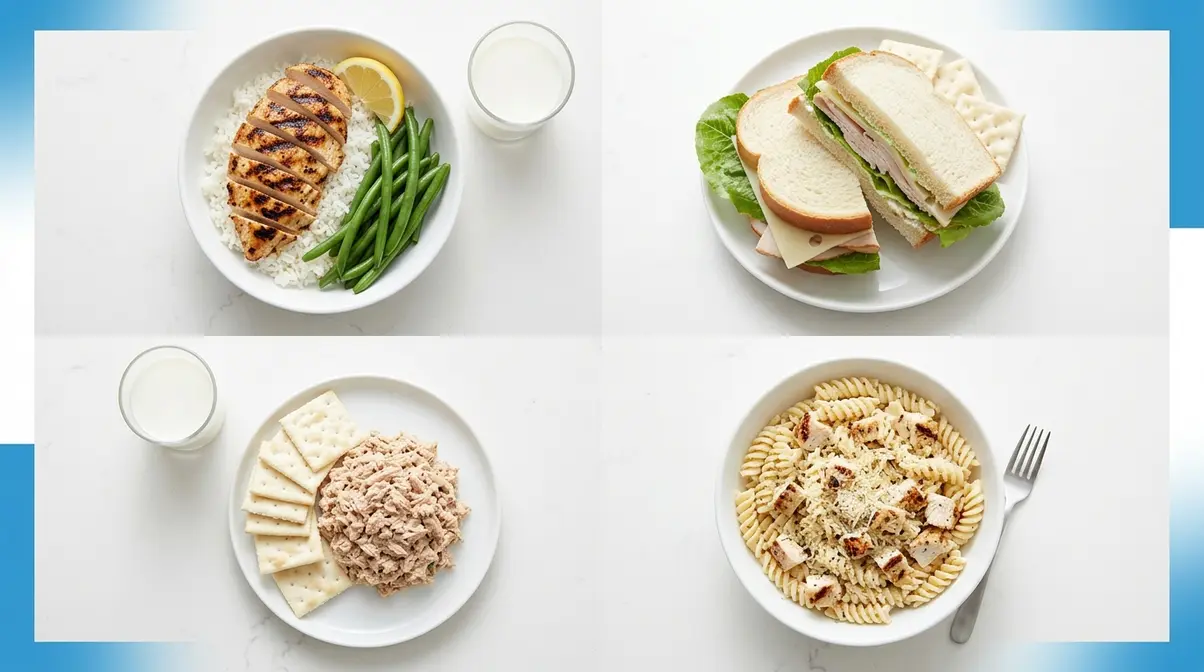 Low Oxalate Meals For Kidney Health: 25 Expert Picks 7 Four low-oxalate lunch options including chicken rice bowl turkey sandwich tuna salad and pasta salad with Parmesan