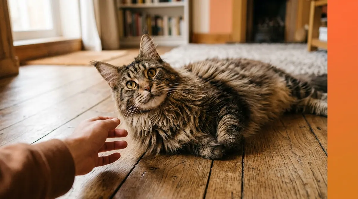 Maine Coon cat displaying unique characteristics including shaggy coat, tufted ears, and curious friendly expression
