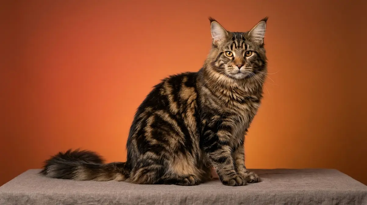 Maine Coon tabby pattern overview showing classic brown tabby with bold markings