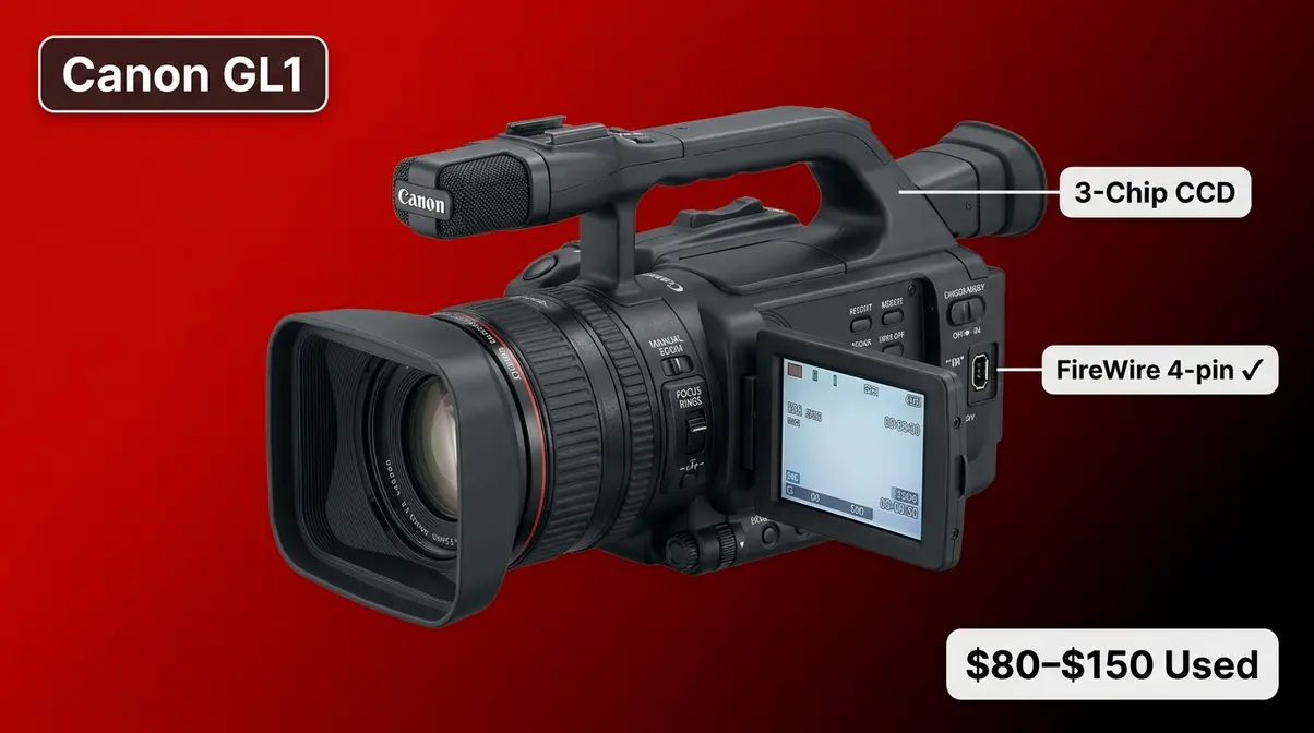 Canon GL1 prosumer MiniDV camcorder with manual zoom ring and FireWire port