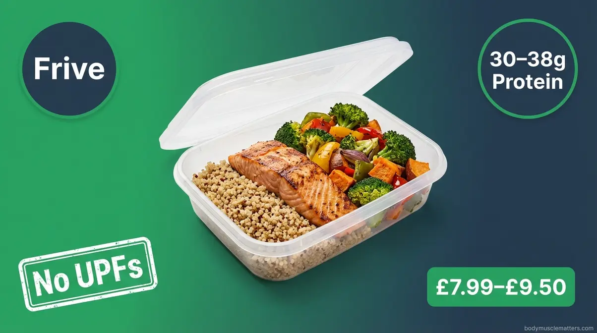 Frive whole-food muscle meal prep container with no ultra-processed ingredients and 30 to 38 grams of protein