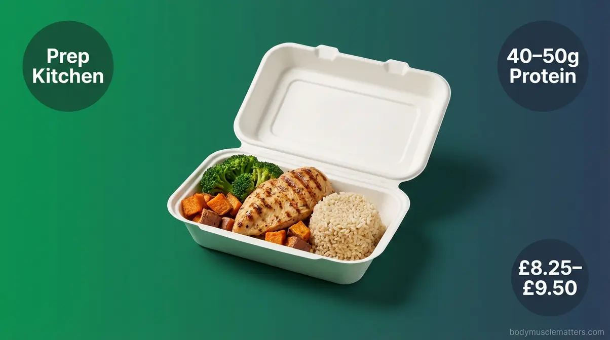 Prep Kitchen muscle gain meal prep container with 40 to 50 grams of protein per serving