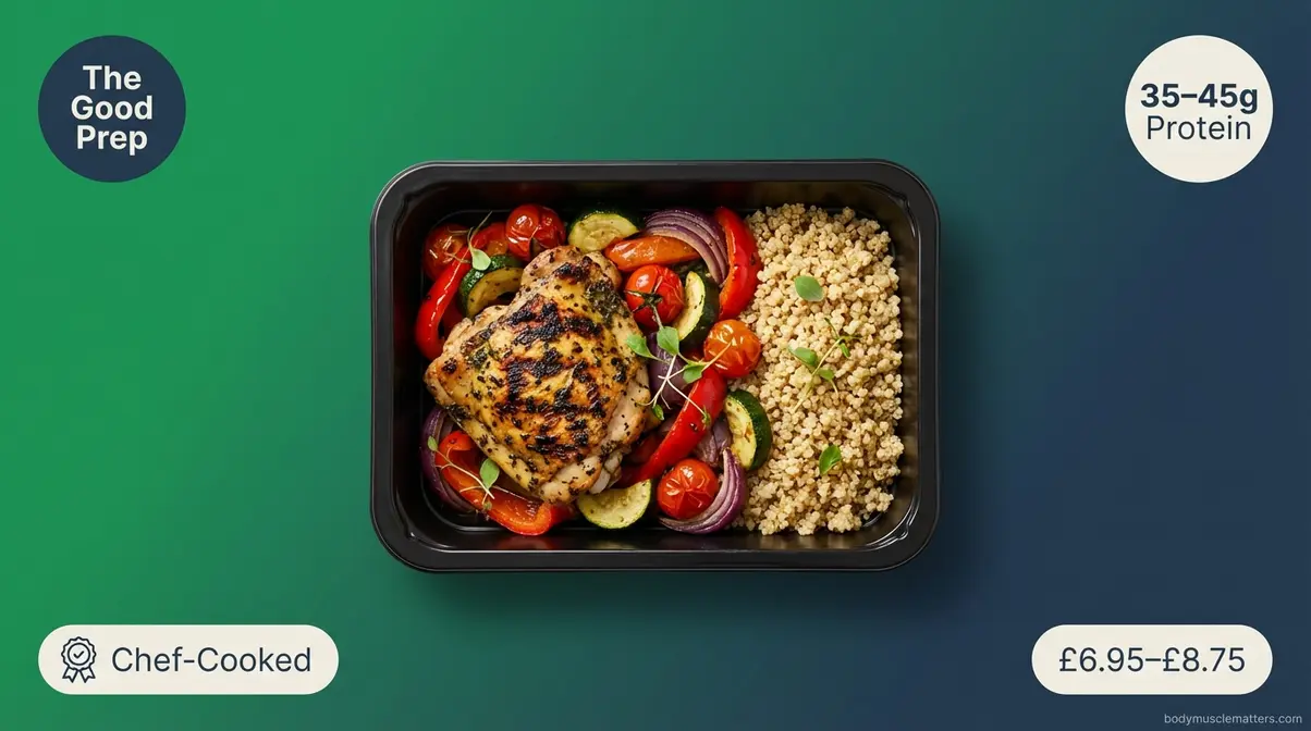 The Good Prep chef-cooked muscle building meal delivery UK with 35 to 45 grams of protein per serving