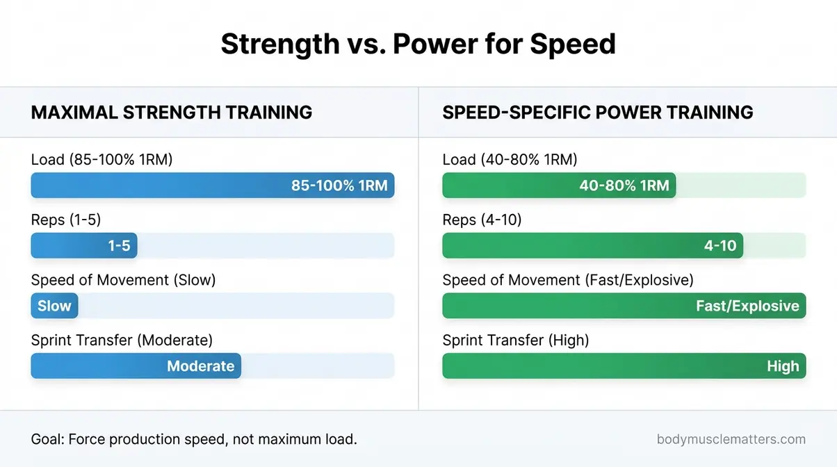 Comparison chart showing strength versus power training differences for improving running speed