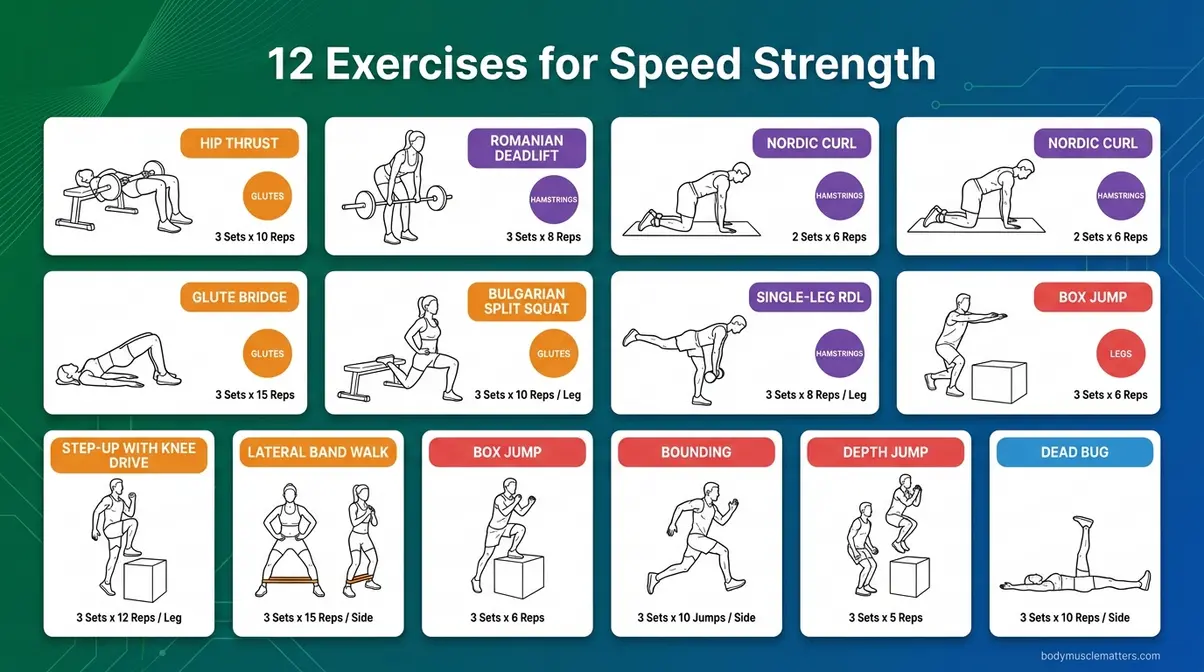 12 strength exercises that build muscles that help you run faster with rep ranges and muscle targets