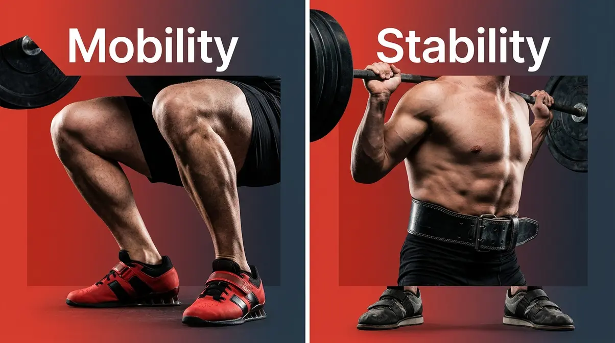 Ankle mobility in Olympic lifting squat position contrasted with core stability bracing in powerlifting squat