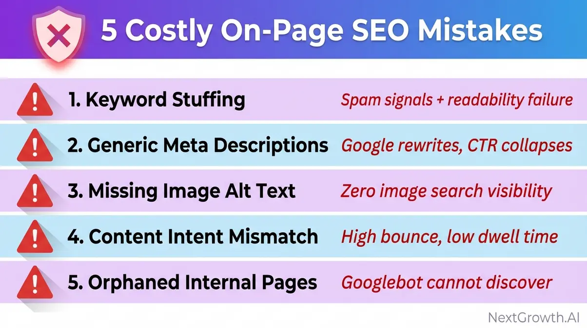 Five most costly on-page SEO mistakes infographic