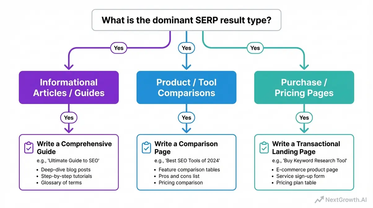 Keyword intent decision flowchart for on-page SEO
