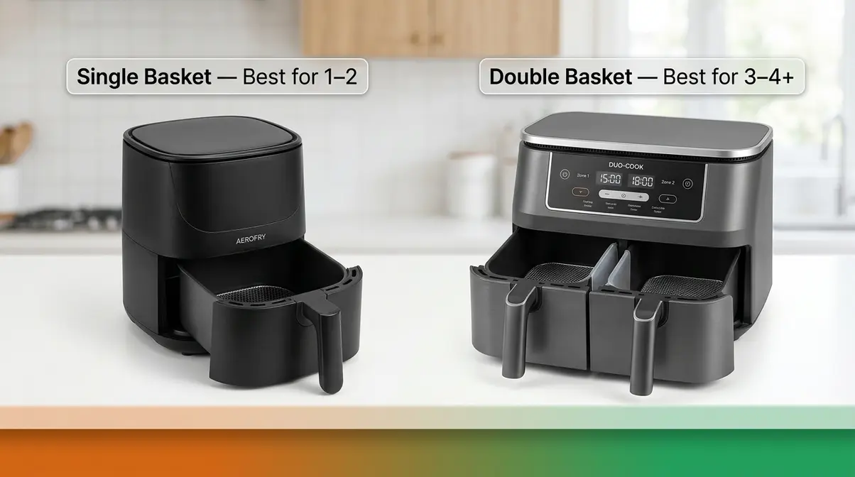 20 One-Basket Air Fryer Meals: Beginner'S Guide 2026 4 Side-by-side comparison of single basket and double basket air fryers for one-basket meal cooking