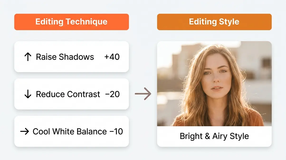Editing techniques versus editing styles diagram showing how techniques combine to create a style