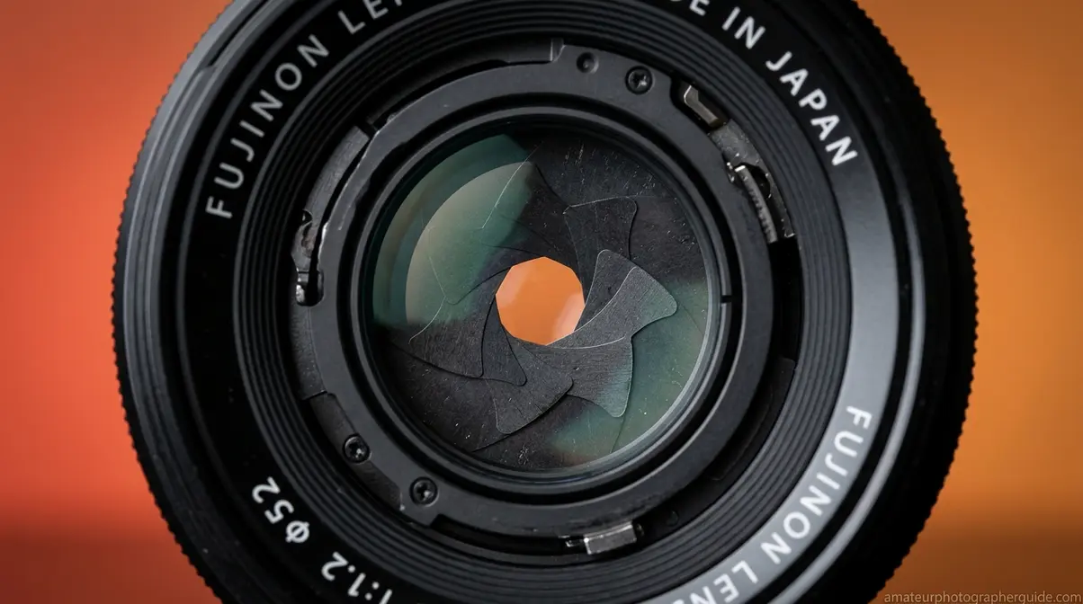 Camera lens aperture blades demonstrating exposure triangle concepts