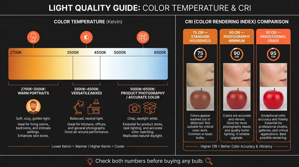 Photography lighting at home color temperature and CRI guide for choosing the right bulb