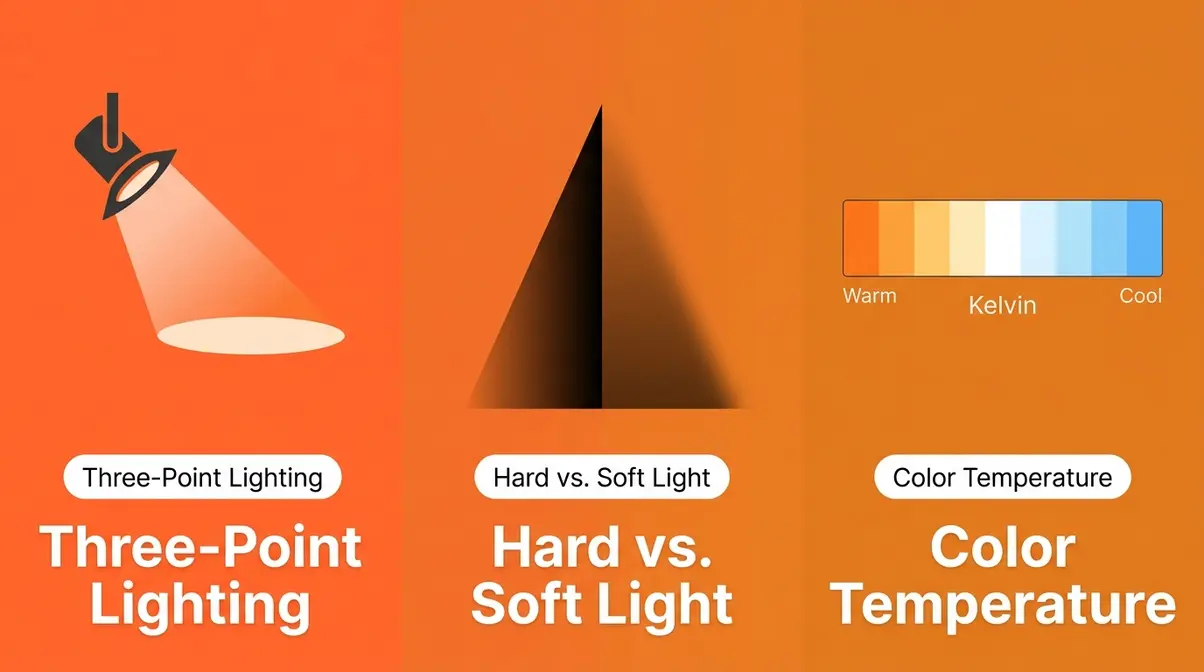 Three core lighting principles for beginner home photography: three-point lighting hard light soft light and color temperature