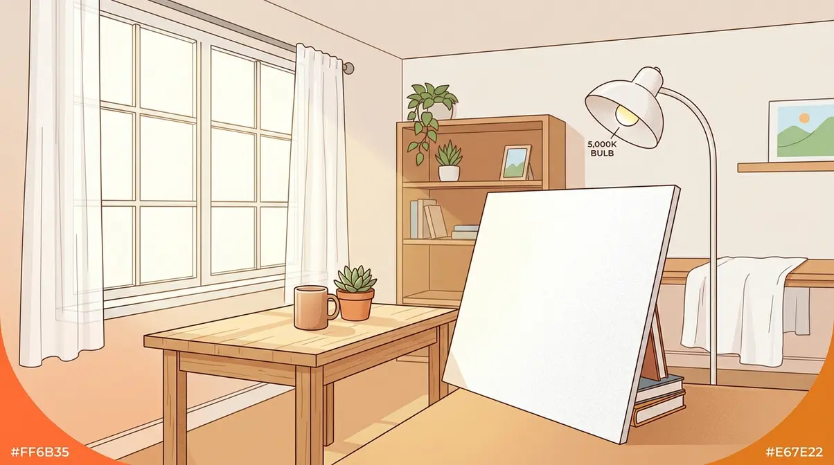 Free photography lighting at home using window light foam board reflector and daylight desk lamp