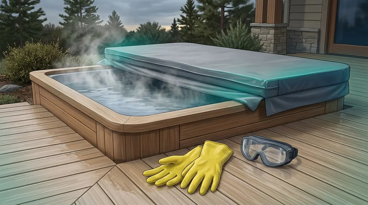 Poop in Hot Tub? How to Clean It Safely (CDC Guide) 1 Hot tub cover being closed as first step in fecal incident emergency evacuation protocol