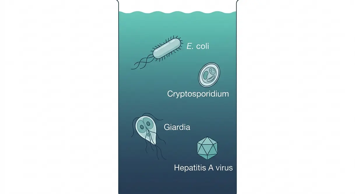 Poop in Hot Tub? How to Clean It Safely (CDC Guide) 9 Medical illustration of waterborne pathogens including Cryptosporidium and E. coli found in contaminated hot tub water