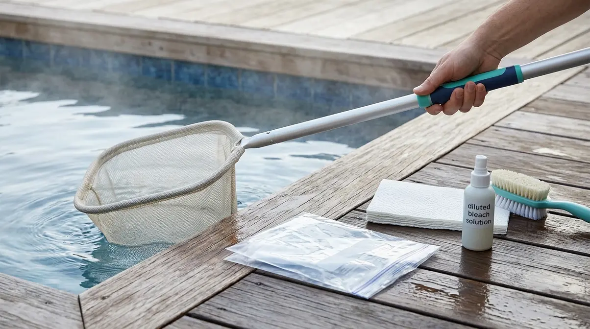 Poop in Hot Tub? How to Clean It Safely (CDC Guide) 4 Fine-mesh skimmer net and waste disposal supplies for safe fecal matter removal from hot tub water