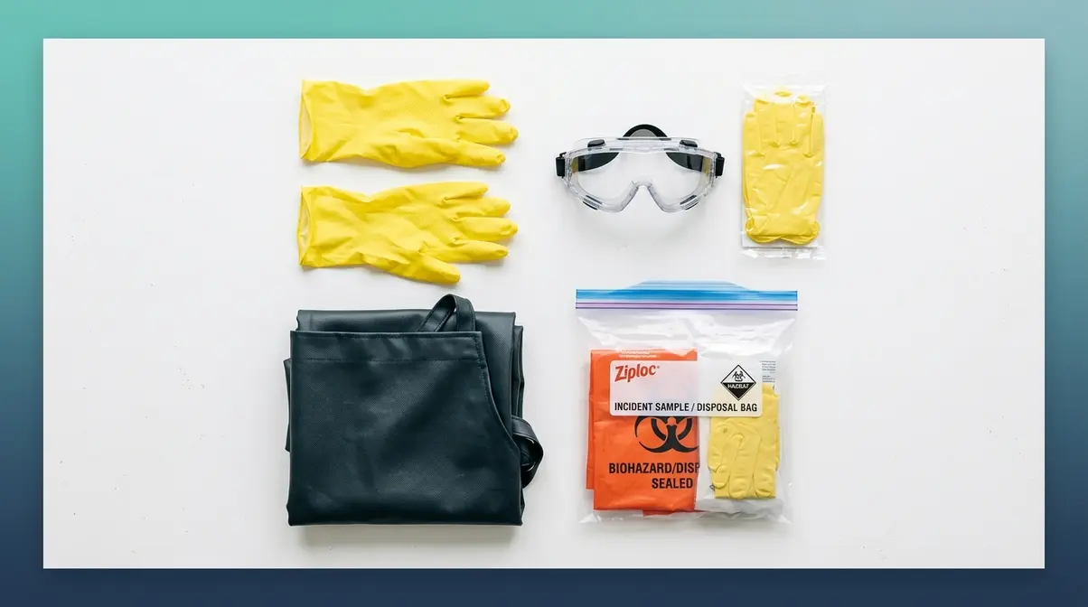 Poop in Hot Tub? How to Clean It Safely (CDC Guide) 2 Personal protective equipment including nitrile gloves and safety goggles for hot tub fecal incident cleanup
