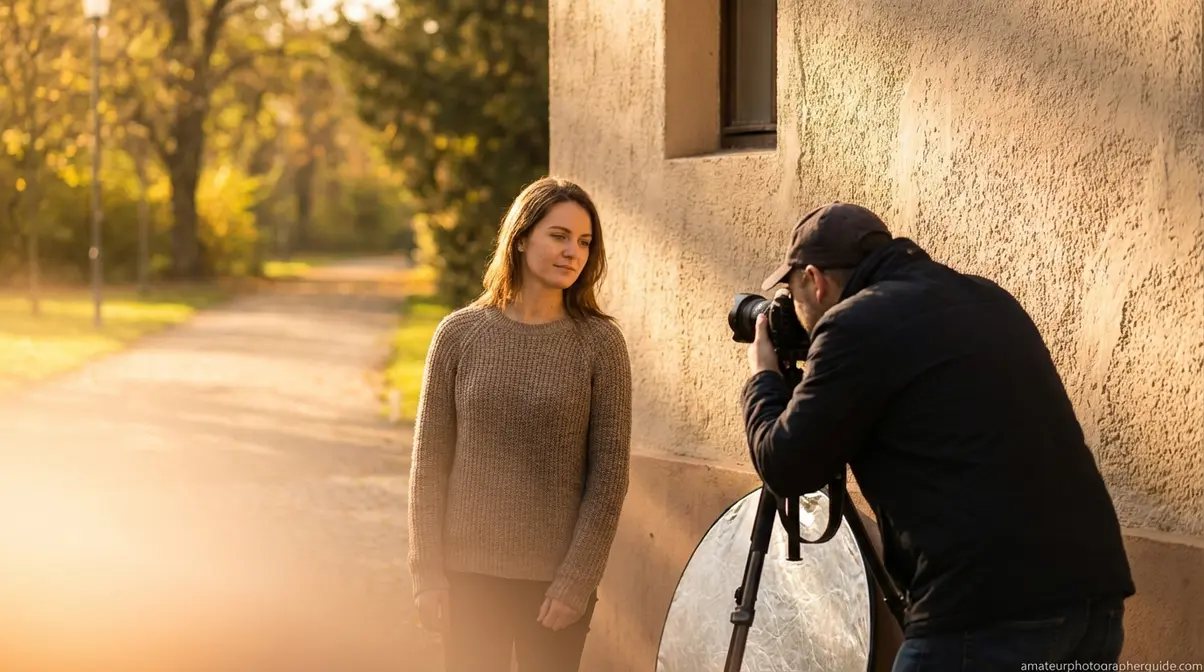 Portrait photography lighting and composition using natural golden hour light and open shade outdoors