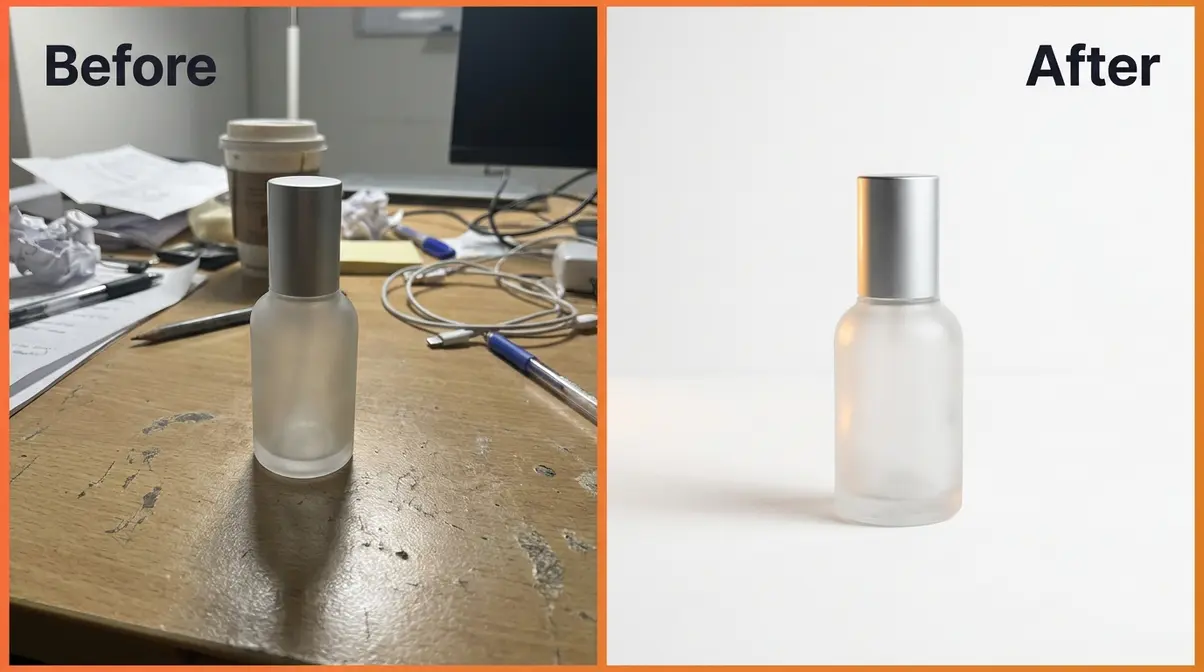 Before and after product photography tutorial lighting comparison showing flat phone photo versus window light setup
