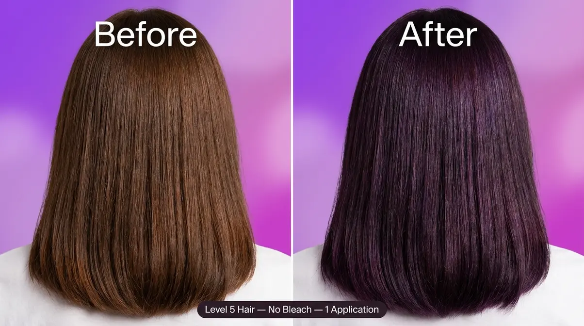 Arctic Fox Purple AF results on medium brown level 5 hair without bleach showing violet tonal shift