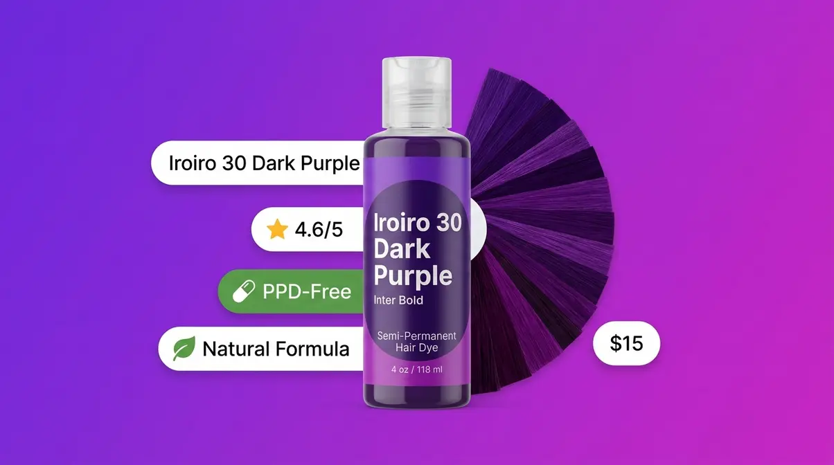 Iroiro 30 Dark Purple semi-permanent hair dye bottle with natural formula badge