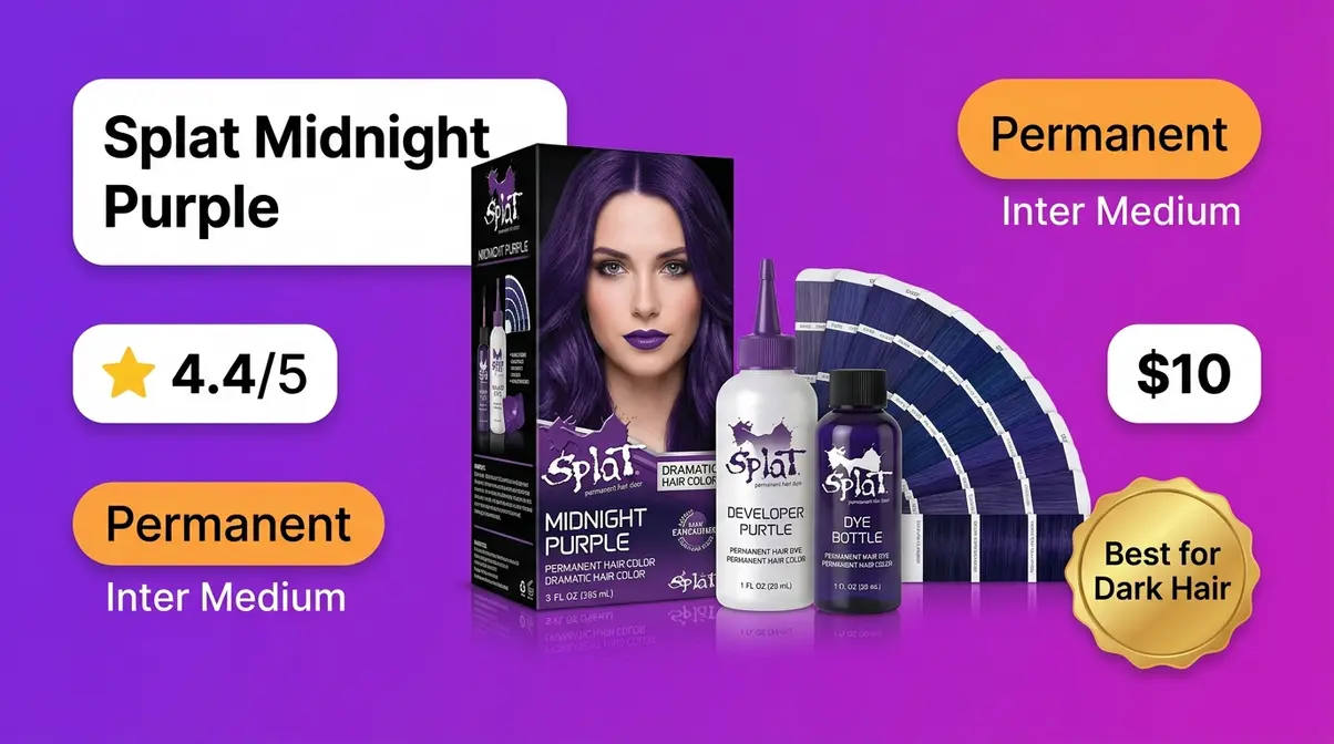 Splat Midnight Purple permanent hair dye kit with developer and deep blue-purple color swatch