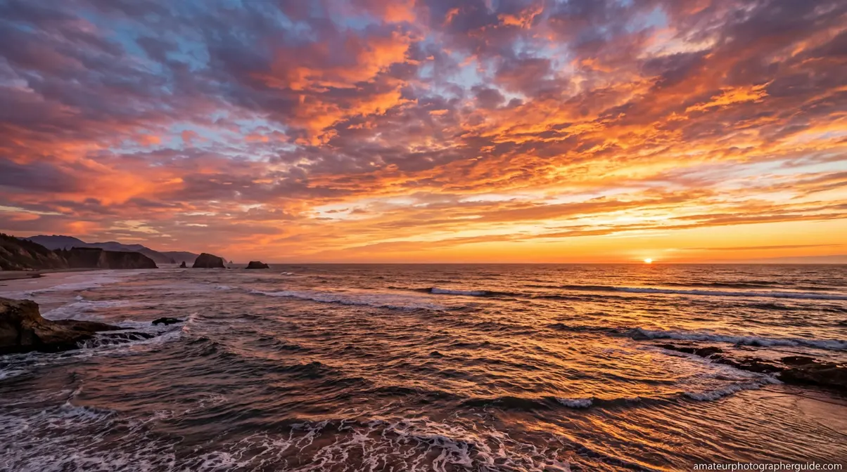 Coastal landscape photo with the ocean horizon placed exactly on the lower third line