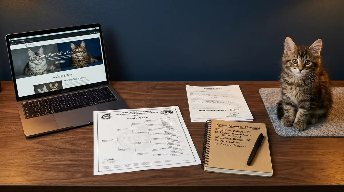 Russian Maine Coon breeder vetting checklist with pedigree documents and health certificates
