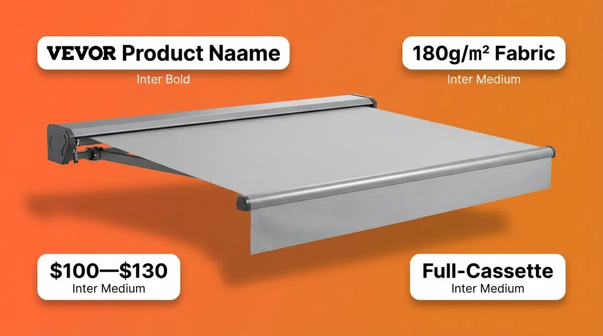 VEVOR retractable side awning 12 ft full-cassette model with powder-coated aluminum frame