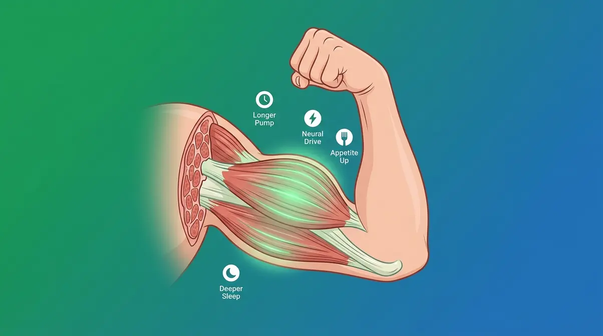 Internal signs of muscle growth including longer pump duration, improved neural drive, and increased appetite