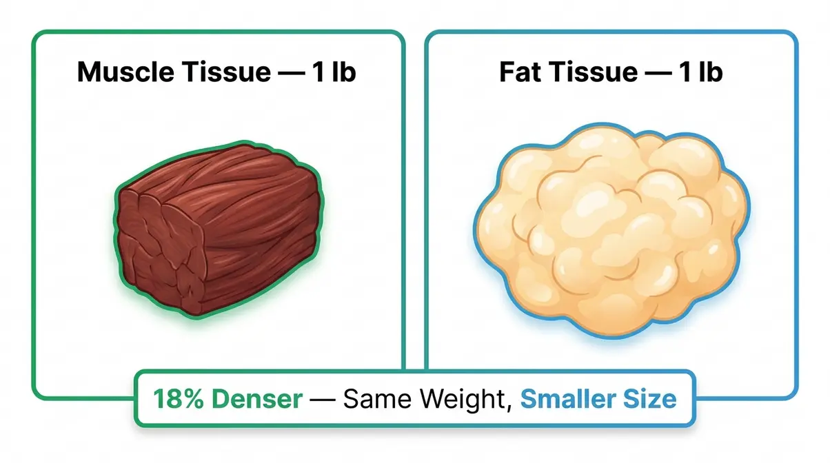 Signs your muscles are growing — muscle vs fat density comparison showing equal weight but different volume