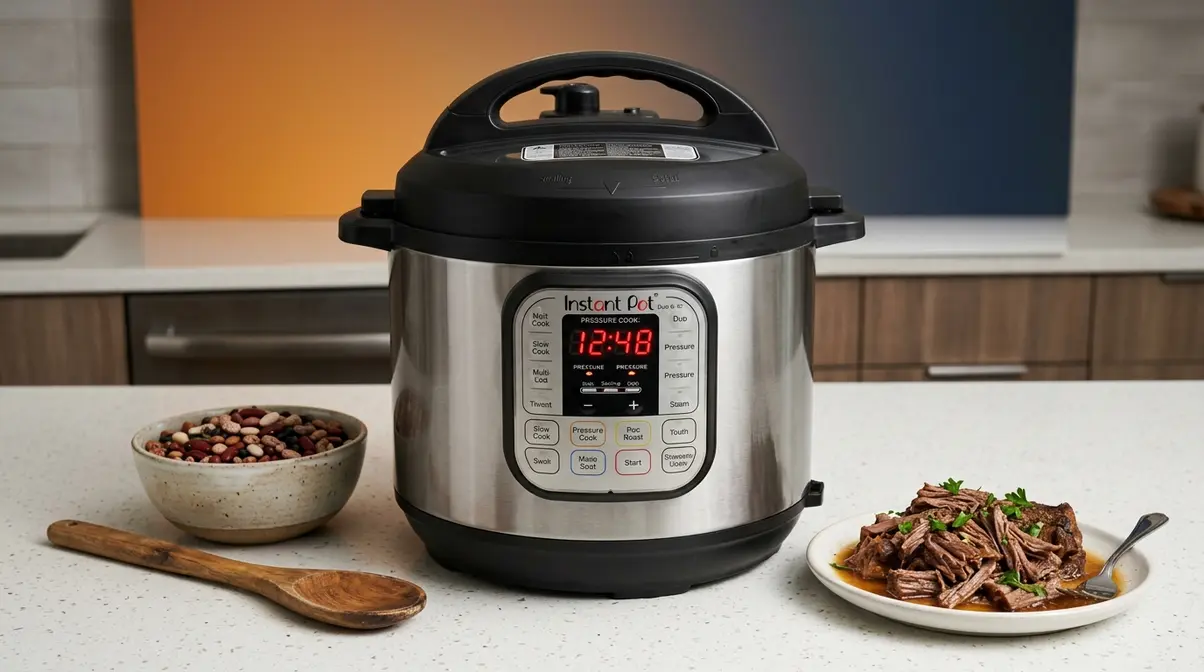 Sous Vide Vs Instant Pot: Which Should You Buy? (2026) 3 Instant Pot Duo multi-cooker with sealed lid and control panel showing pressure cooking mode
