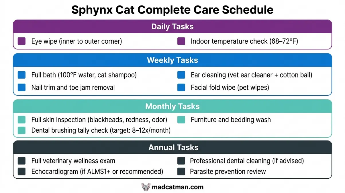 Sphynx cat care guide weekly grooming checklist printable schedule