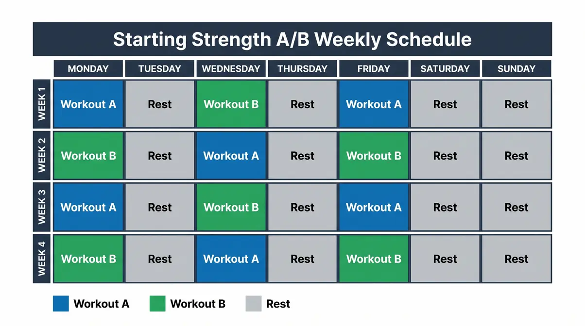 Starting Strength A/B weekly workout schedule calendar for beginners