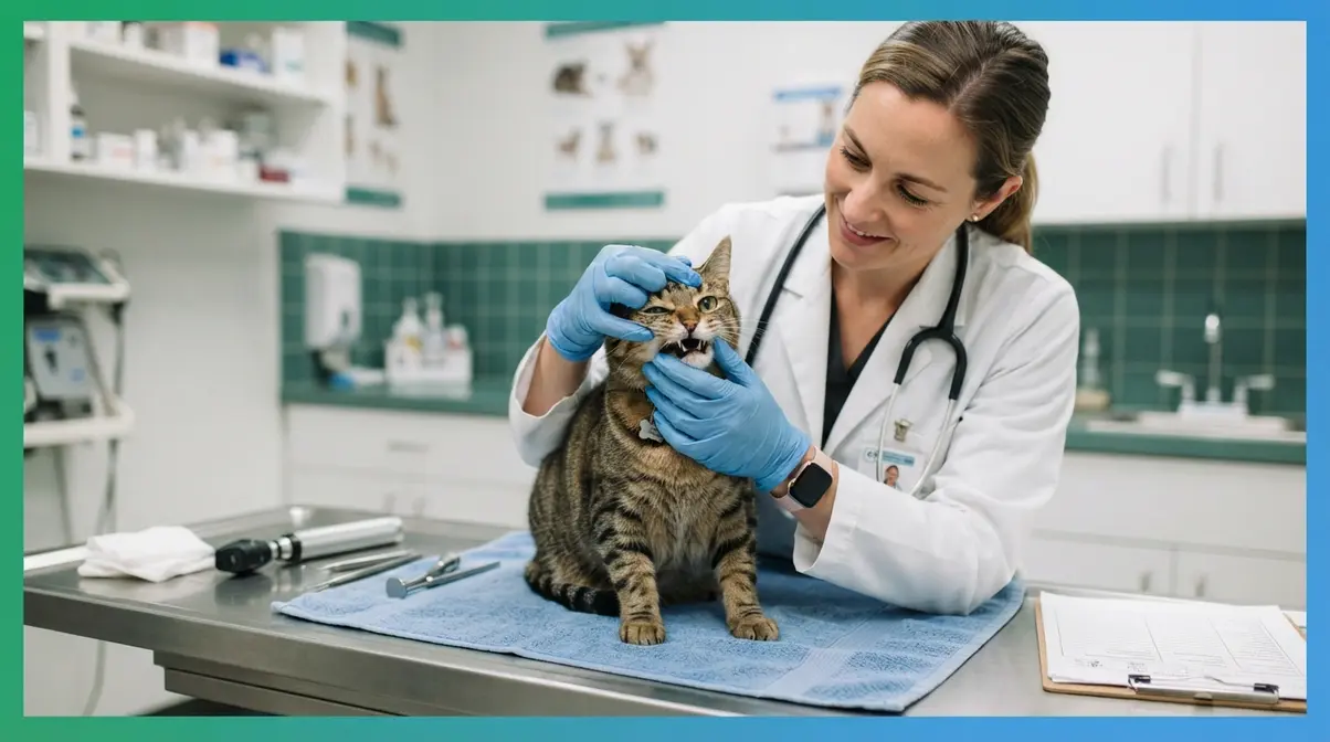 Veterinarian examining a cat's teeth and gums for dental disease that can cause biting behavior