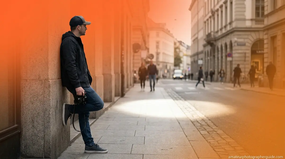 Photographer using the fishing technique by waiting for subjects to enter a pre-composed frame