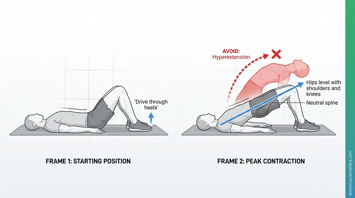 Proper glute bridge form guide for beginners learning the hip hinge movement pattern in strength training