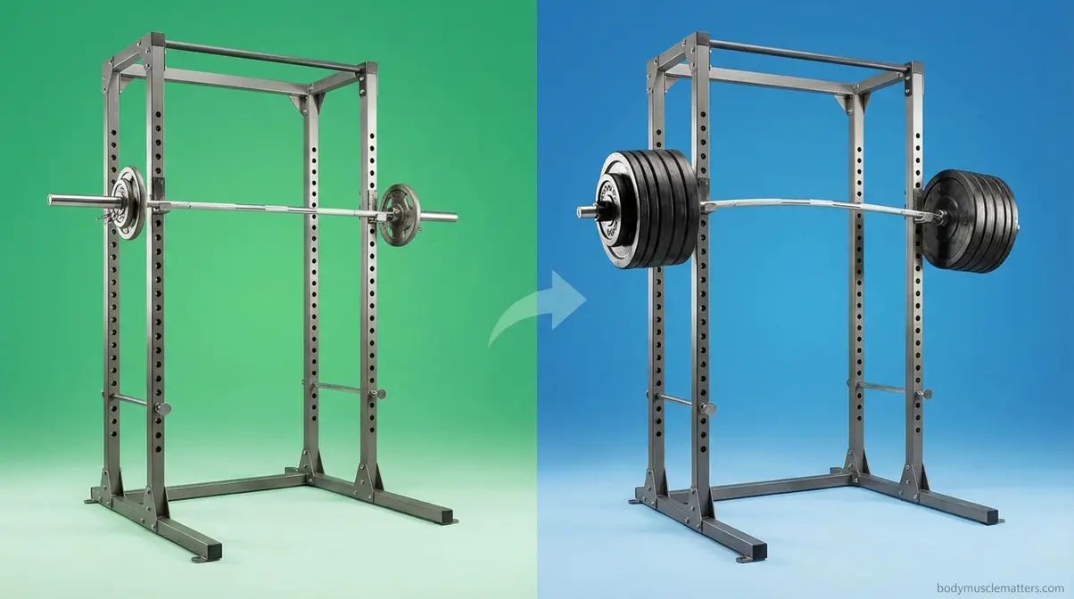 Barbell progression from light to heavy representing 12 weeks of StrongLifts 5x5 strength results