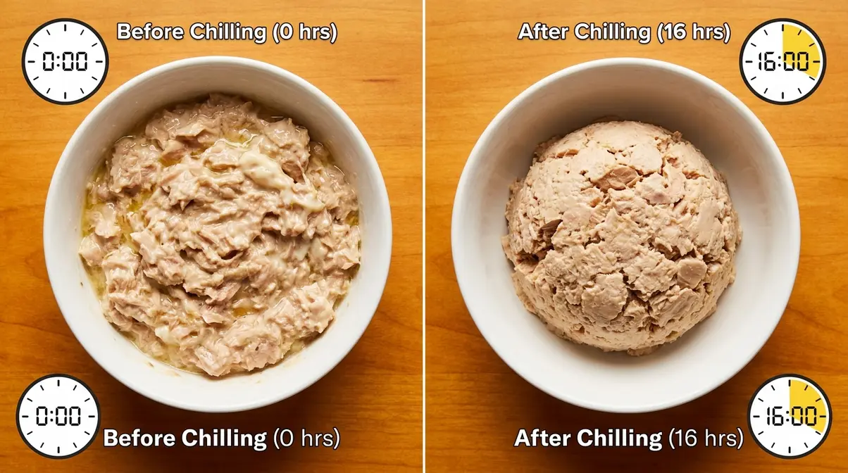 Two bowls showing fresh-mixed versus chilled tuna salad texture difference for subway tuna sandwich copycat recipe