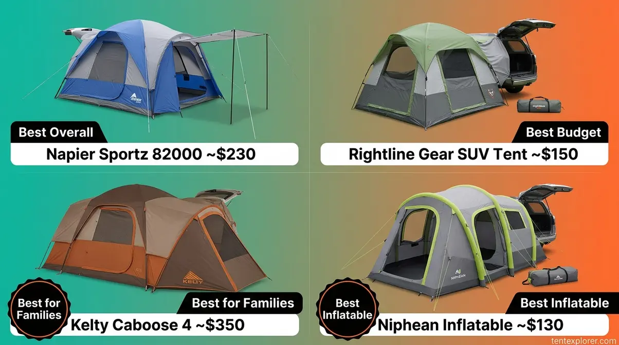 Four best SUV tents of 2026 lineup: Napier Sportz, Rightline Gear, Kelty Caboose, and Niphean inflatable
