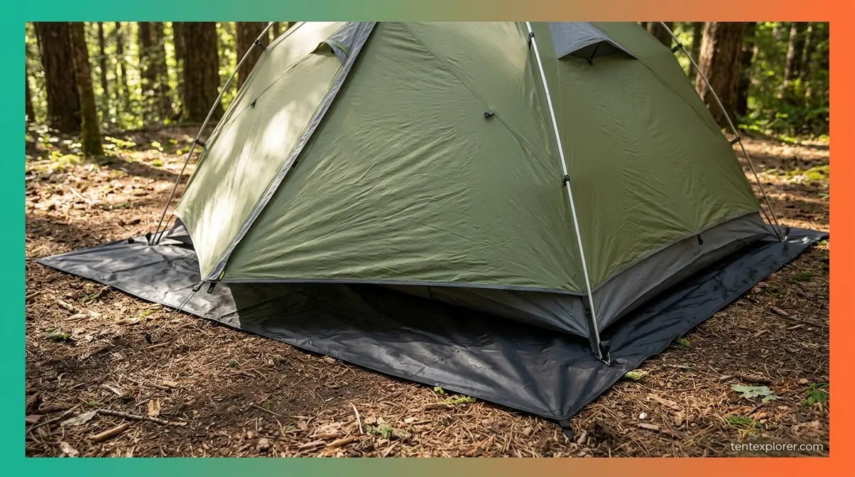Camping tent pitched on a protective footprint ground cloth
